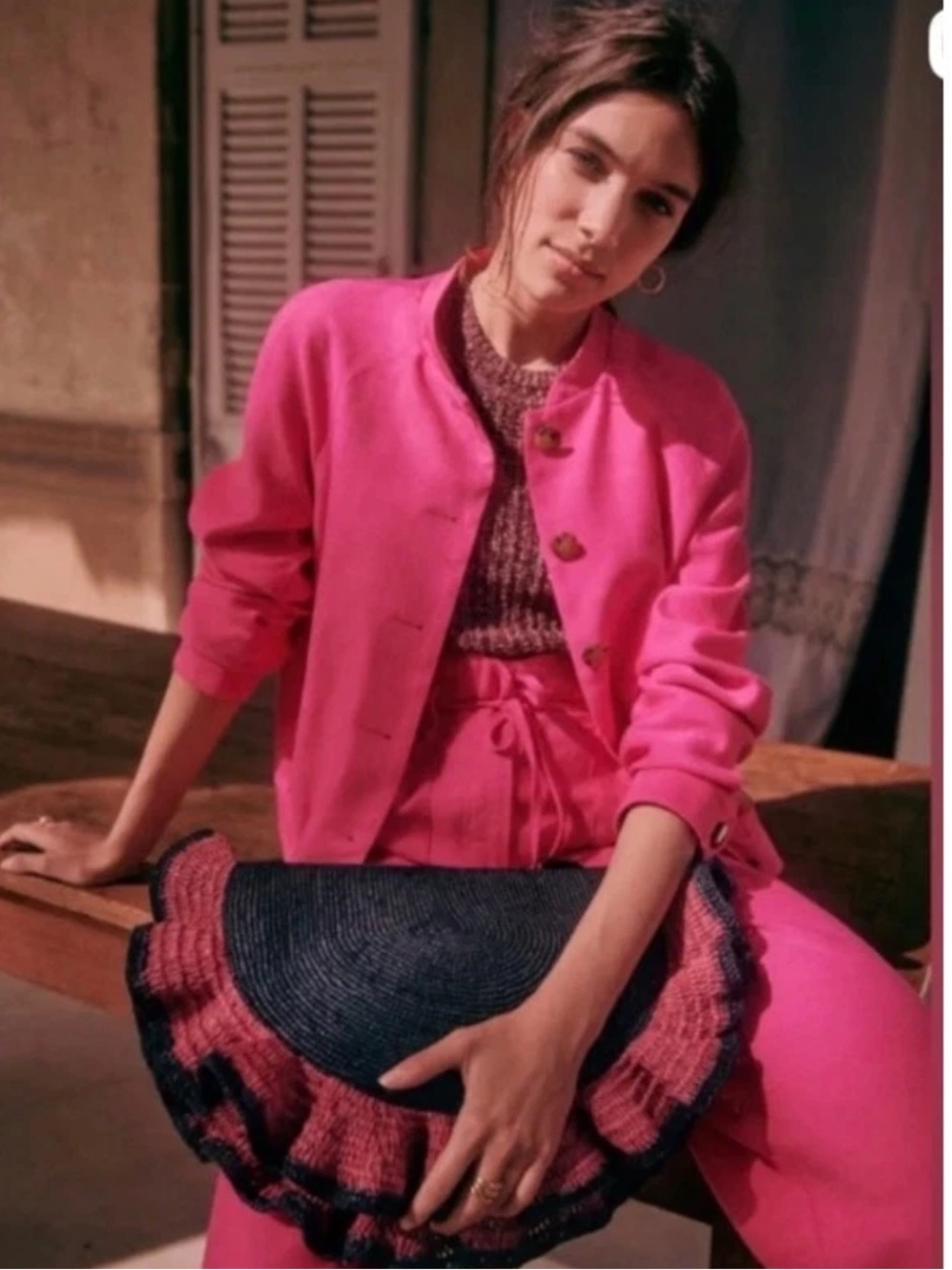 Sezane | NWOT! Mike Hot Pink Linen Blend Bomber Jacket
